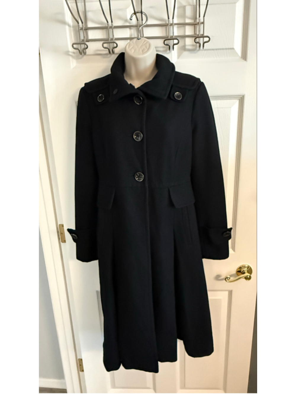 Kenneth Cole New York Vintage-Style Wool Blend Flared Trench Coat Black Size 4